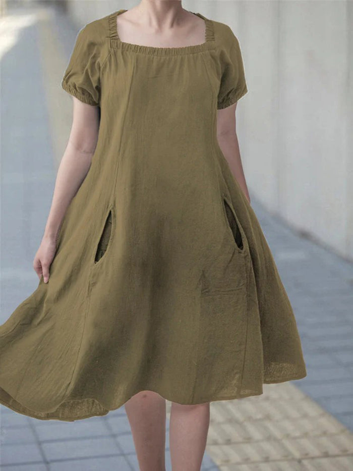 Vintage Loose Short Sleeve Big Hem Plus Size Casual Dress
