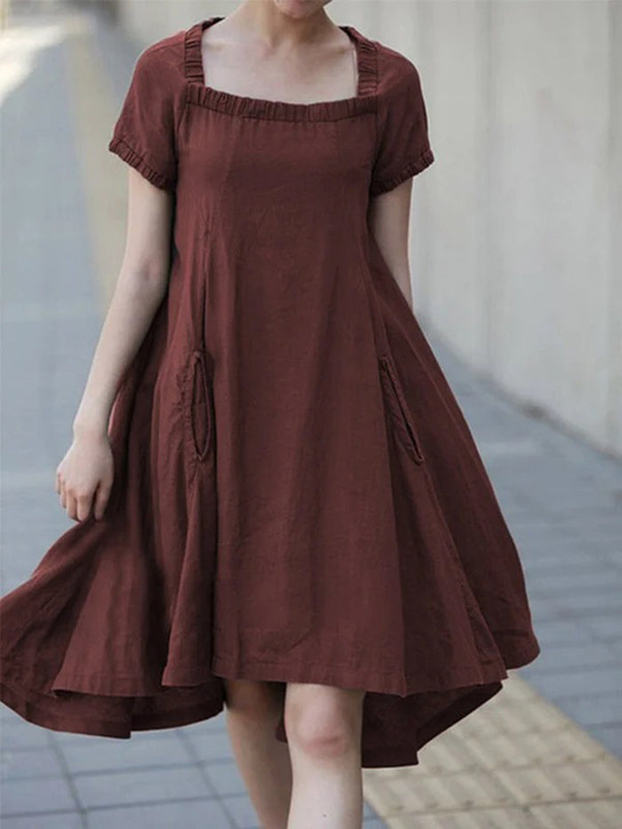 Vintage Loose Short Sleeve Big Hem Plus Size Casual Dress