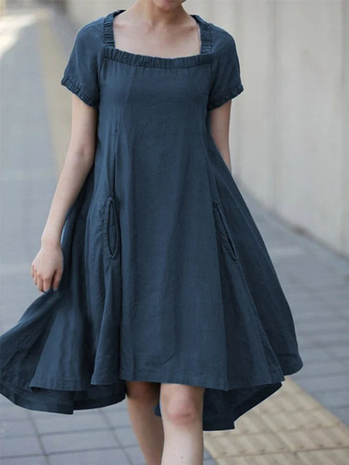 Vintage Loose Short Sleeve Big Hem Plus Size Casual Dress