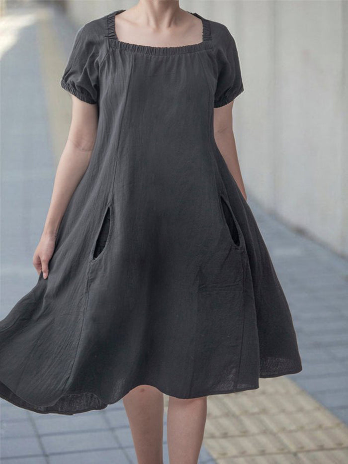 Vintage Loose Short Sleeve Big Hem Plus Size Casual Dress