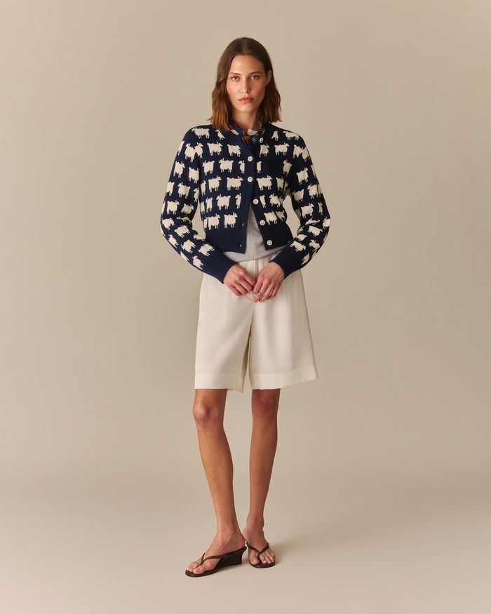 Warm & Wonderful Cotton Cropped Sheep Cardigan Navy Navy / XL