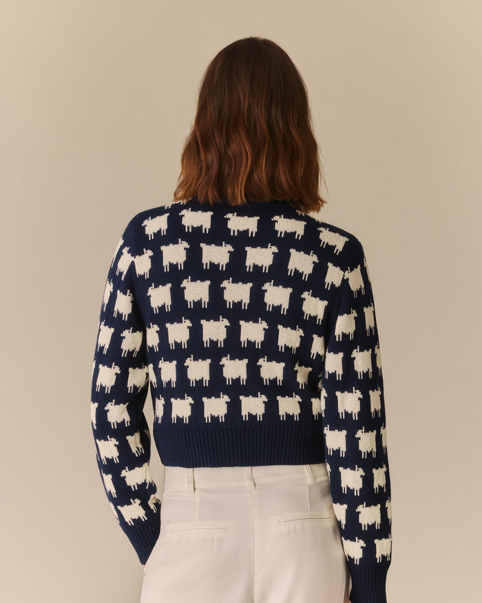 Warm & Wonderful Cotton Cropped Sheep Cardigan Navy Navy / XL