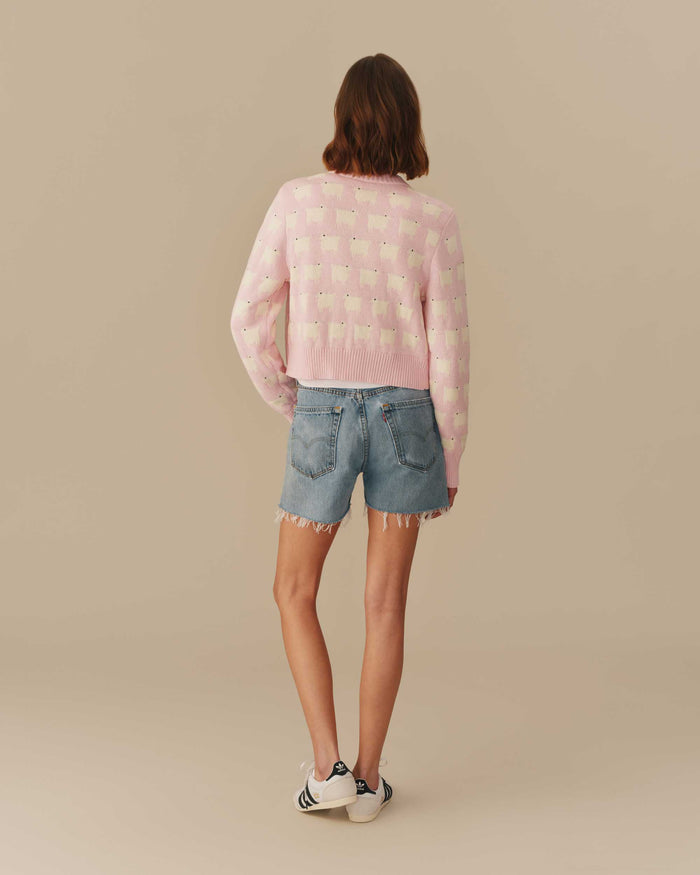 Warm & Wonderful Cotton Cropped Sheep Cardigan Pink