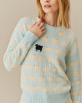 Warm & Wonderful Cotton Linen Crew Neck Sheep Sweater Blue