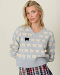 Warm & Wonderful Cotton Linen V-Neck Sheep Sweater Heather Gray