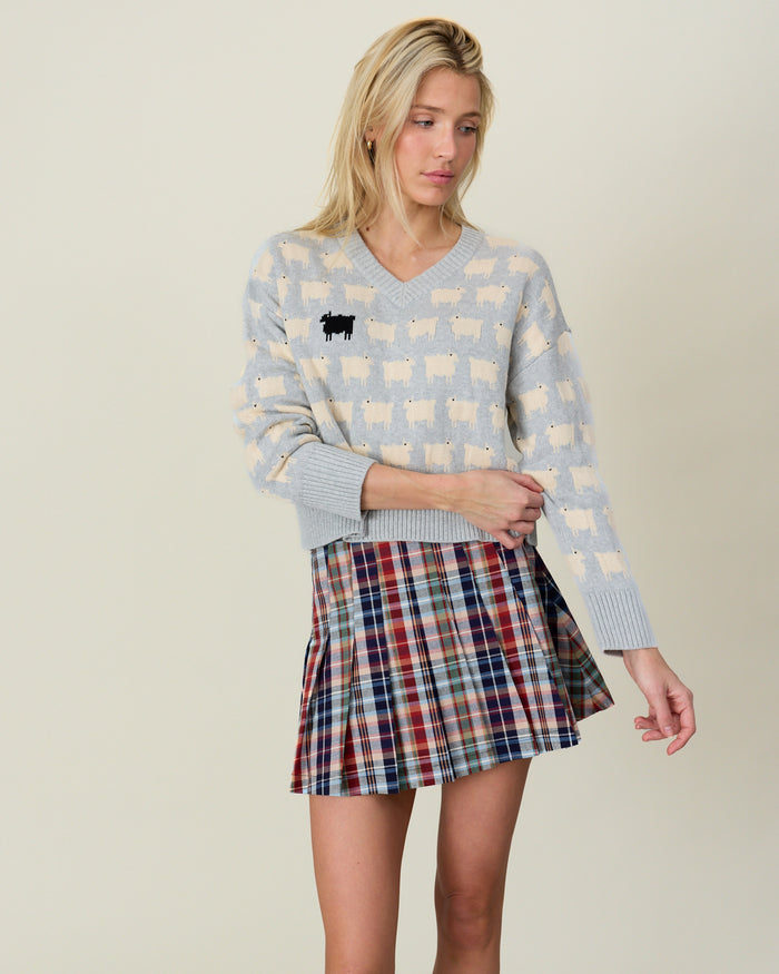 Warm & Wonderful Cotton Linen V-Neck Sheep Sweater Heather Gray