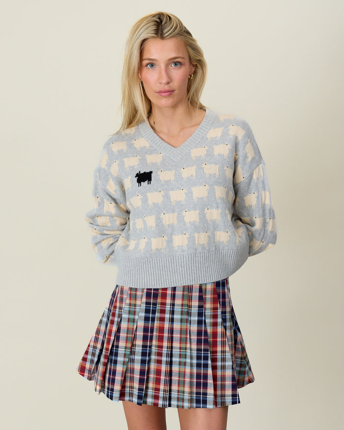Warm & Wonderful Cotton Linen V-Neck Sheep Sweater Heather Gray