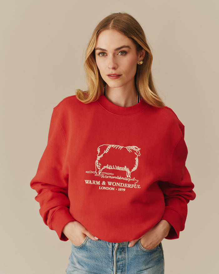 Warm & Wonderful Sheep Crewneck Red