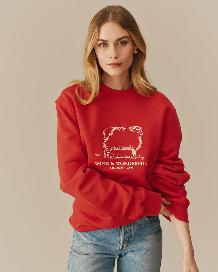 Warm & Wonderful Sheep Crewneck Red