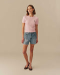 Warm & Wonderful Women's Sheep Cotton Cable Crewneck Sweater Pink