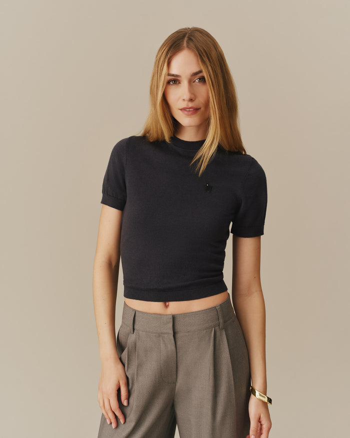 Warm & Wonderful Women's Sheep Cotton Knit Tee Navy