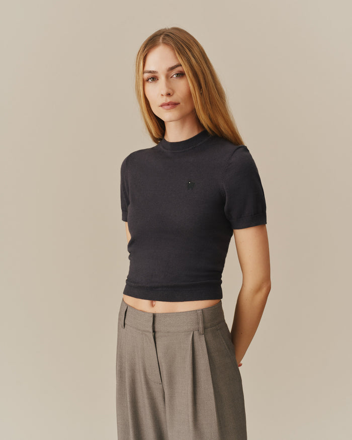 Warm & Wonderful Women's Sheep Cotton Knit Tee Navy
