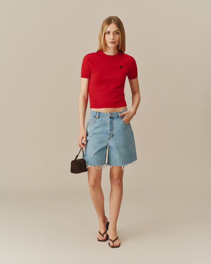 Warm & Wonderful Women's Sheep Cotton Knit Tee Red