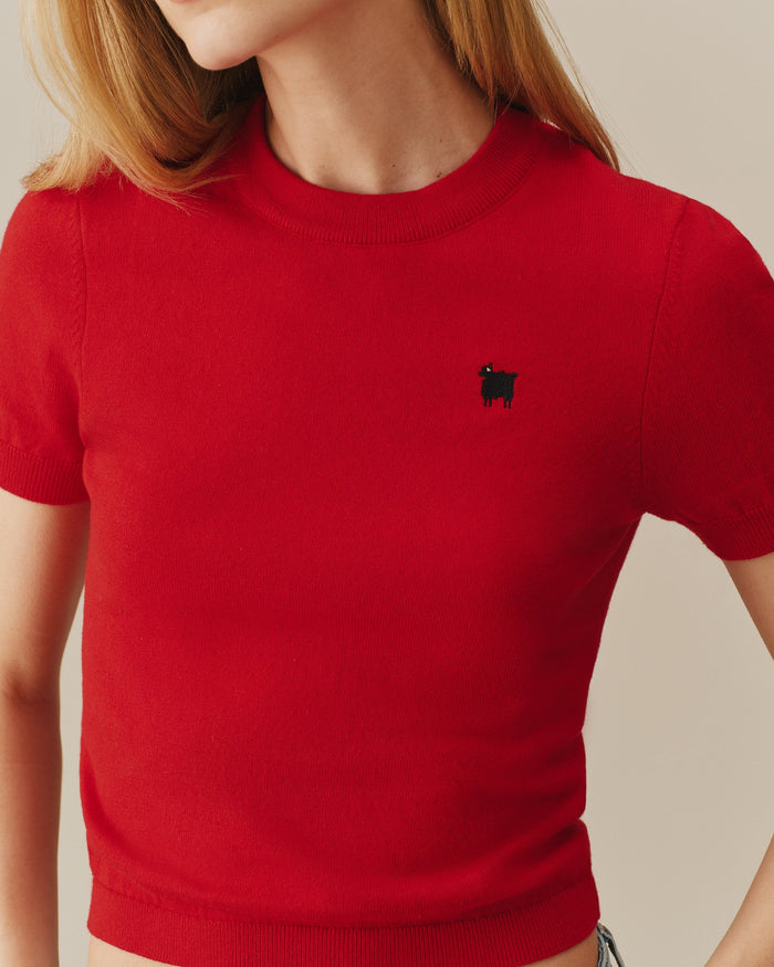 Warm & Wonderful Women's Sheep Cotton Knit Tee Red