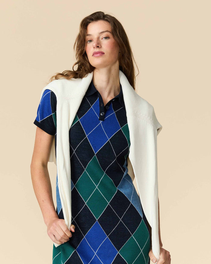 Women's Argyle Sweater Dress Blue Argyle