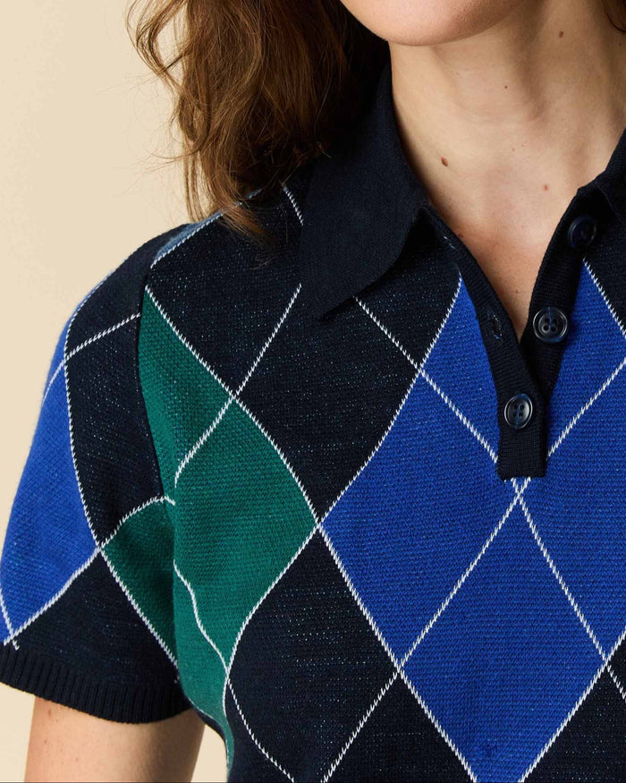 Women's Argyle Sweater Dress Blue Argyle