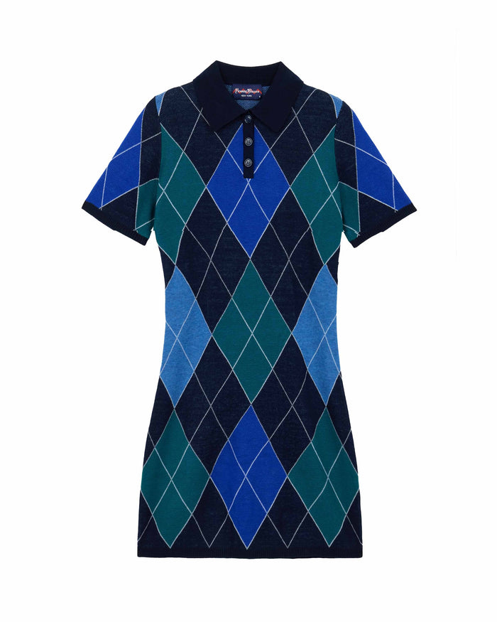 Women's Argyle Sweater Dress Blue Argyle