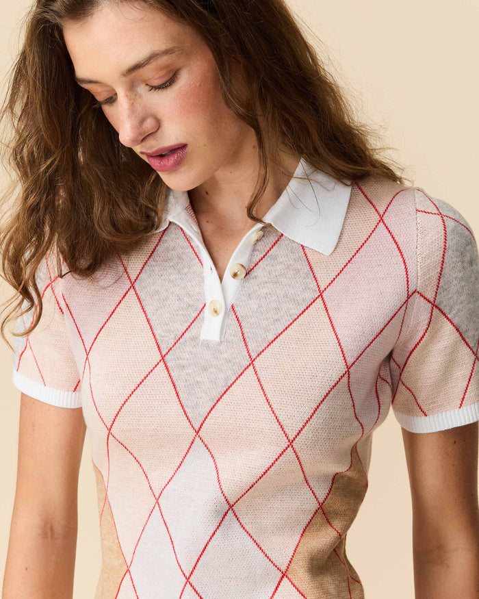 Women's Argyle Sweater Dress Camel Argyle