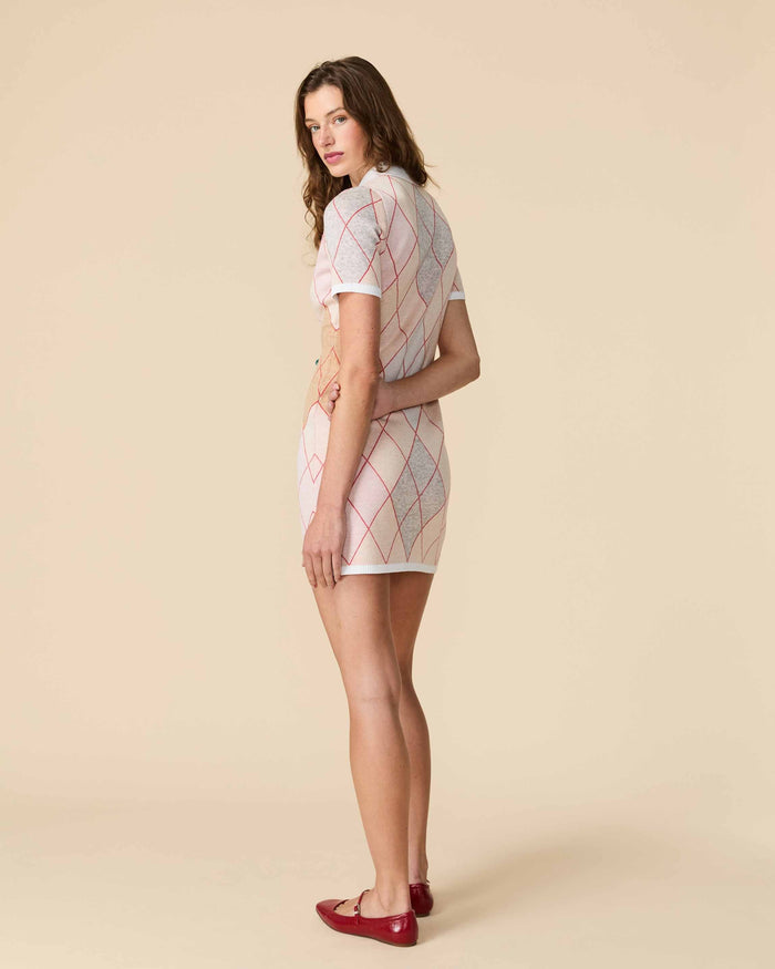 Women's Argyle Sweater Dress Camel Argyle