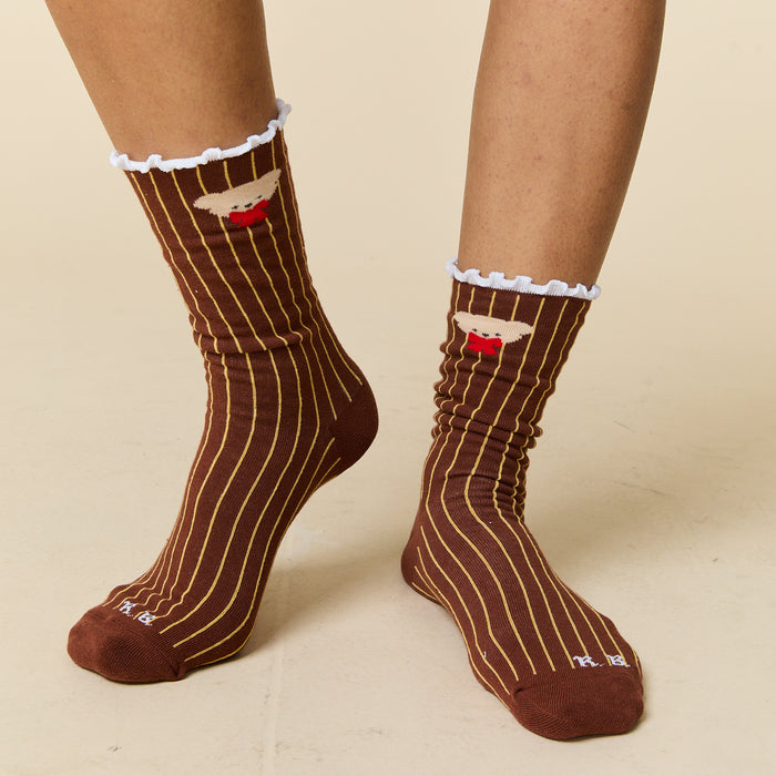 Women's Bear Striped Socks Brown