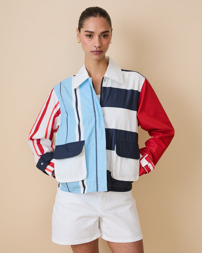 Women's Blocked Nylon Utility Jacket Blue Multi