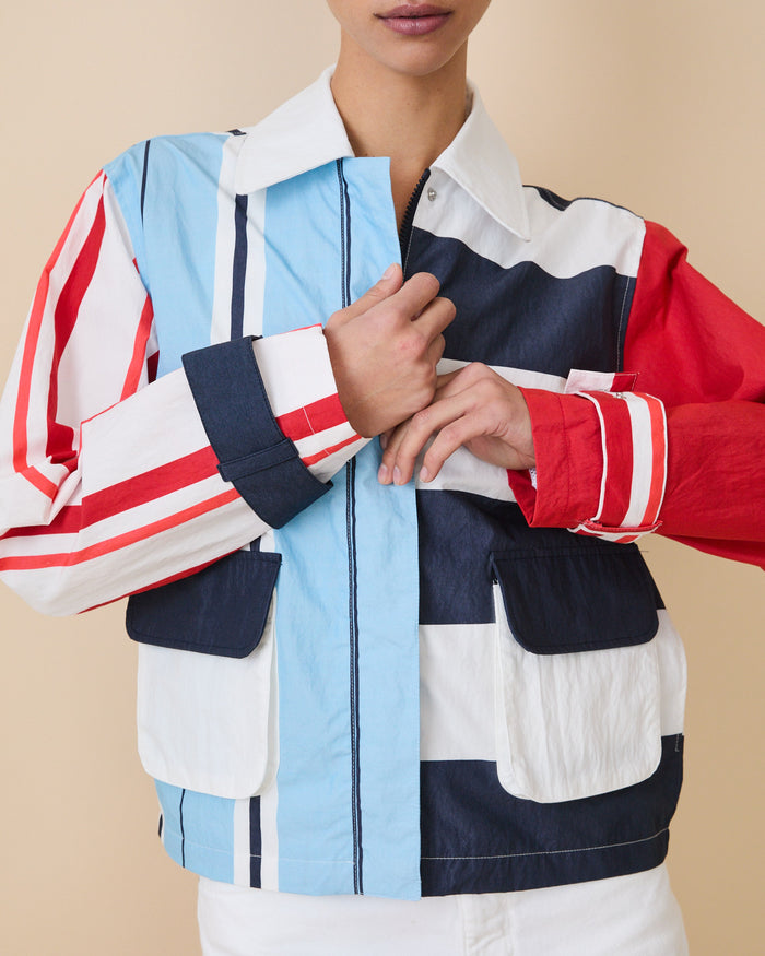 Women's Blocked Nylon Utility Jacket Blue Multi