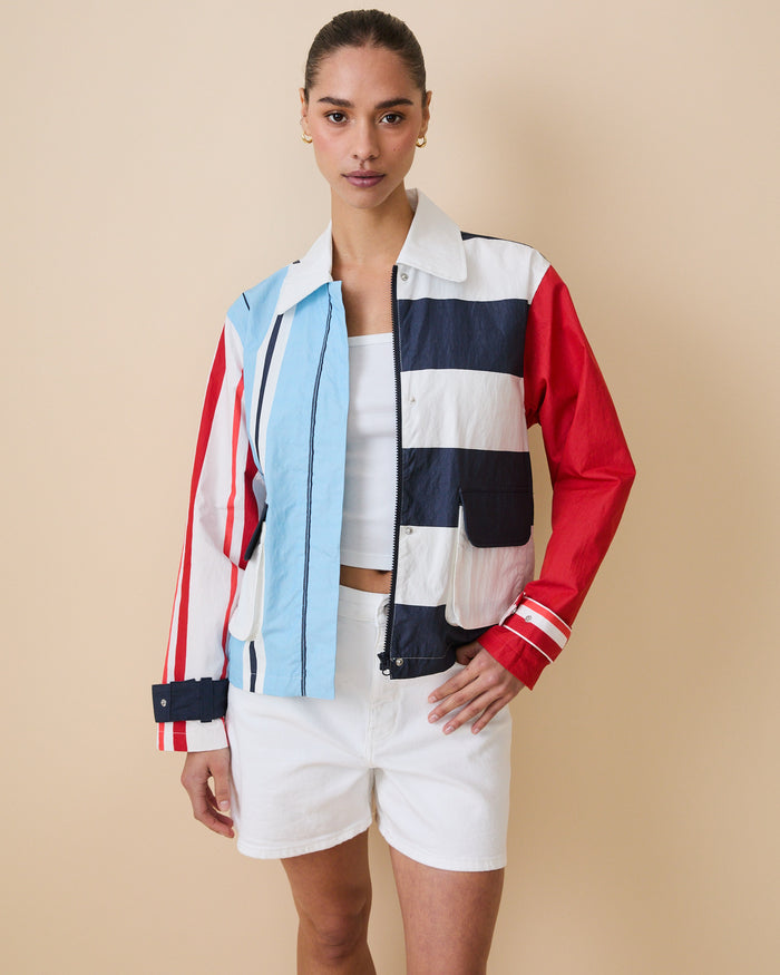 Women's Blocked Nylon Utility Jacket Blue Multi