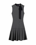 Women's Bow Neck Drop Waist Dress Black Polka Dot