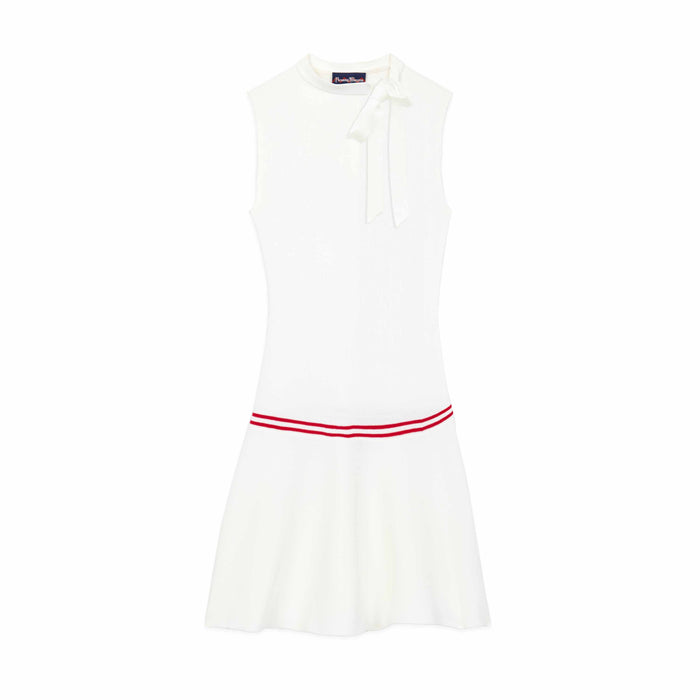 Women's Bow Neck Drop Waist Dress White
