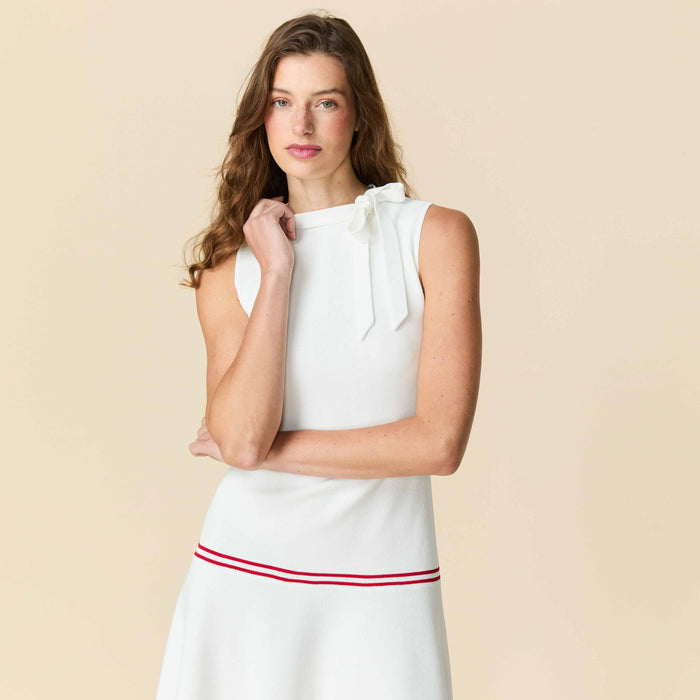 Women's Bow Neck Drop Waist Dress White