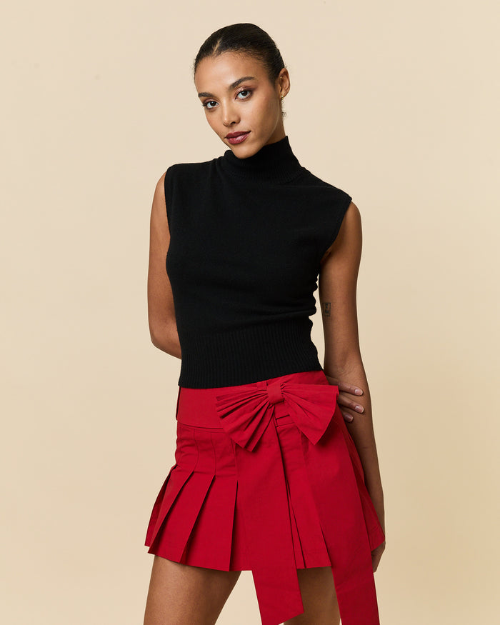 Women's Bow Pleated Skirt Red