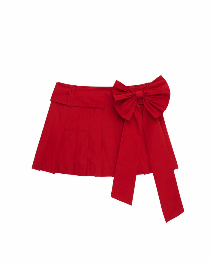 Women's Bow Pleated Skirt Red