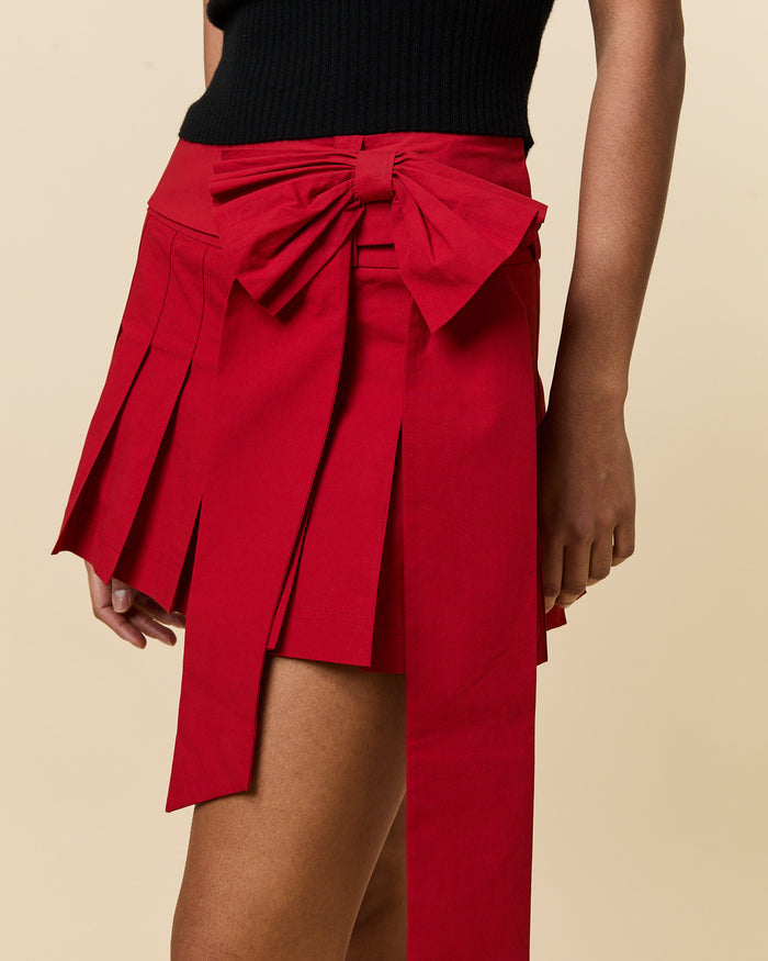 Women's Bow Pleated Skirt Red