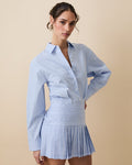 Women's Button Down Pleated Shirt Dress Blue