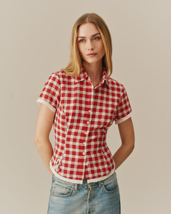 Women's Button Up Shirt Floral Gingham