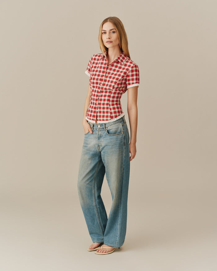Women's Button Up Shirt Floral Gingham