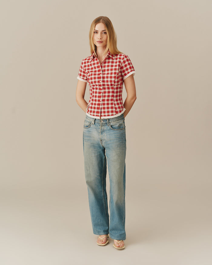 Women's Button Up Shirt Floral Gingham