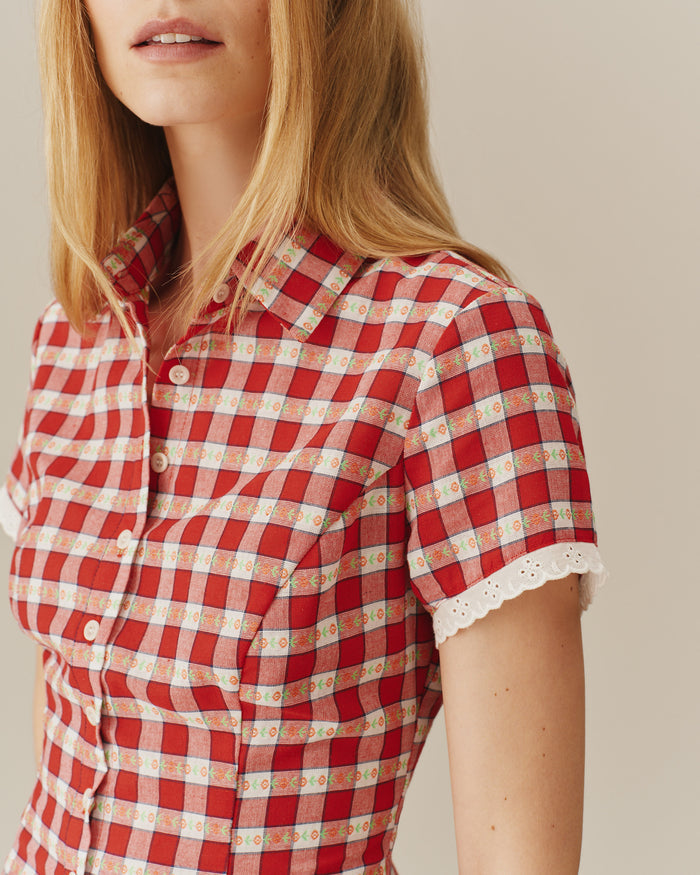Women's Button Up Shirt Floral Gingham