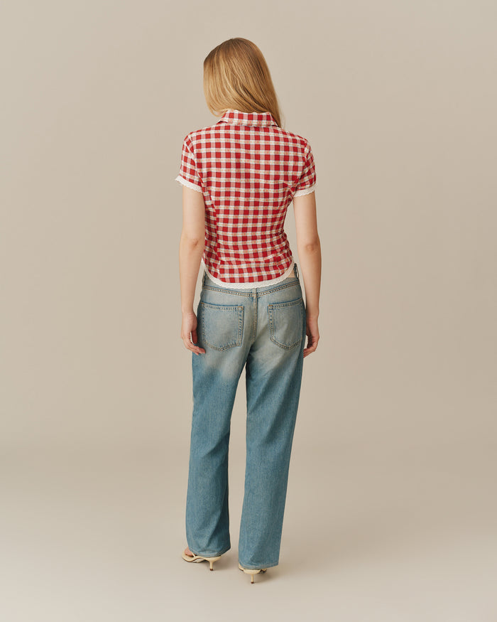 Women's Button Up Shirt Floral Gingham