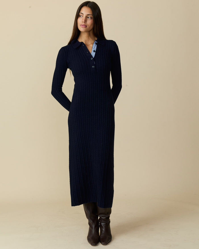 Women's Cable Cardigan Dress Navy