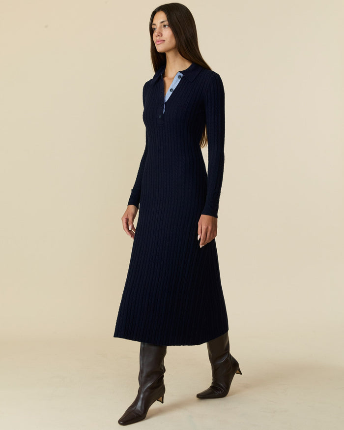 Women's Cable Cardigan Dress Navy