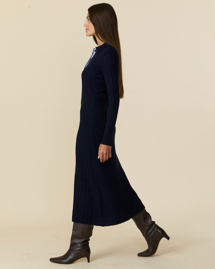 Women's Cable Cardigan Dress Navy