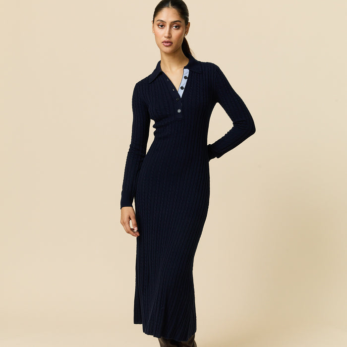 Women's Cable Cardigan Dress Navy