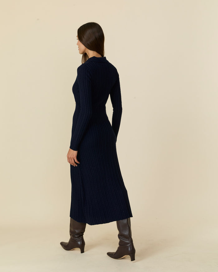 Women's Cable Cardigan Dress Navy