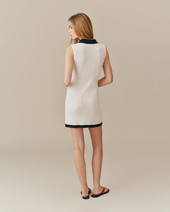 Women's Cable Knit Collared Dress White