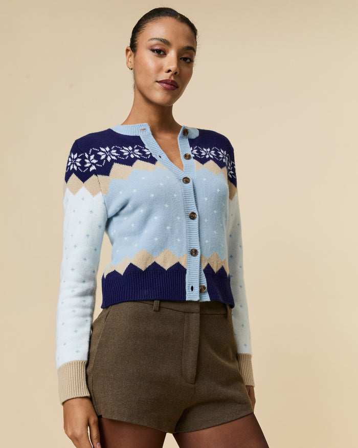 Women's Cashmere Holiday Fairisle Cardigan Blue