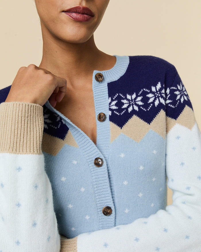 Women's Cashmere Holiday Fairisle Cardigan Blue