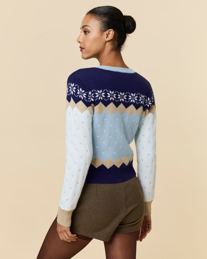 Women's Cashmere Holiday Fairisle Cardigan Blue