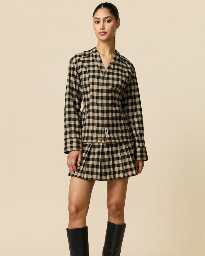 Women's Check Riding Jacket Brown Black Check