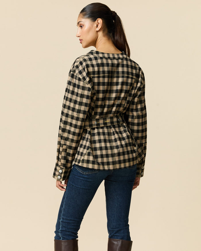 Women's Check Riding Jacket Brown Black Check